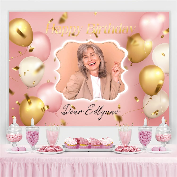 Custom Made Birthday Backdrops Gold Confetti Balloons Backdrop LXX3-114