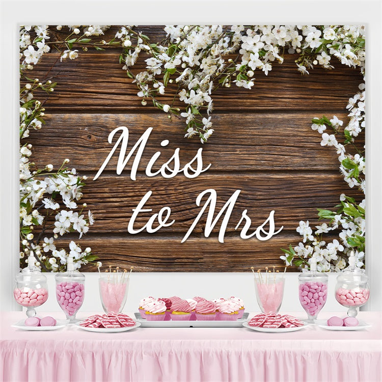 Custom Bridal Shower Photo Backdrop White Blossom Rustic Wood Backdrop LXX3-119
