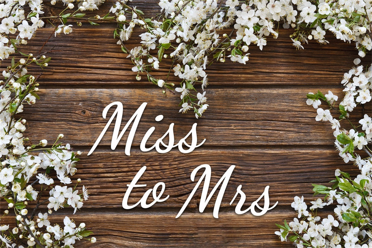 Custom Bridal Shower Photo Backdrop White Blossom Rustic Wood Backdrop LXX3-119