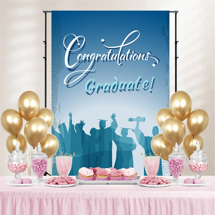 Graduated Backdrop Blue Gradient Cheers Graduation Party Backdrop LXX3-143