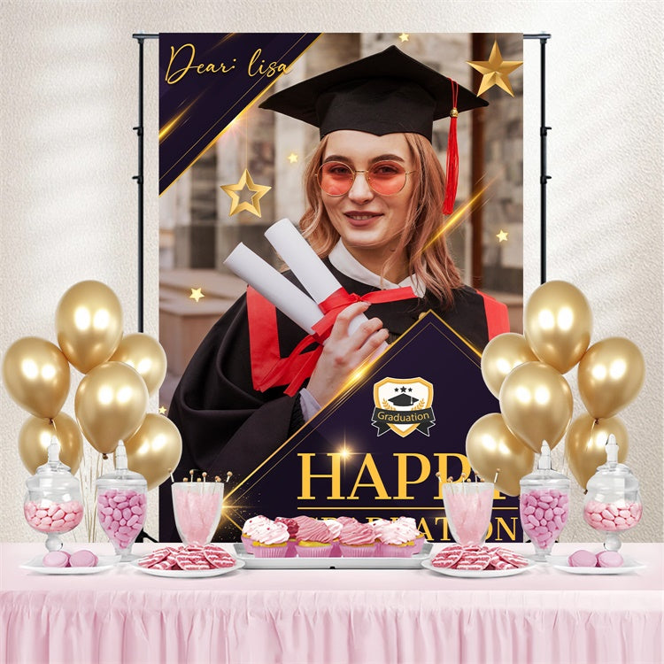 Custom Graduation Backdrop Golden Hanging Stars Graduation Party Backdrop LXX3-150
