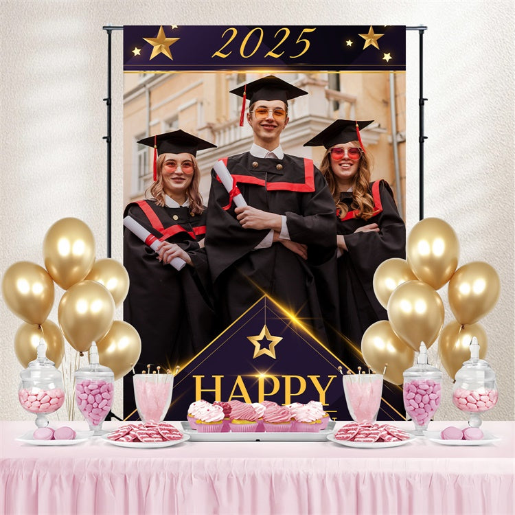 Custom Graduation Photo Backdrop Gold Stars Graduation Party Backdrop LXX3-151