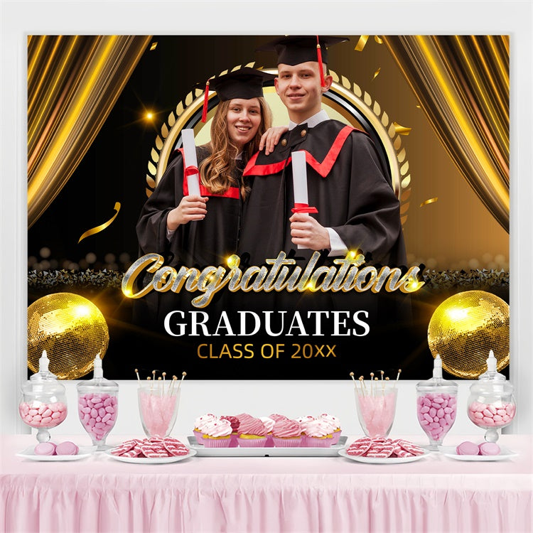 Custom Graduation Backdrops Elegant Gold Theme Graduation Party Backdrop LXX3-153