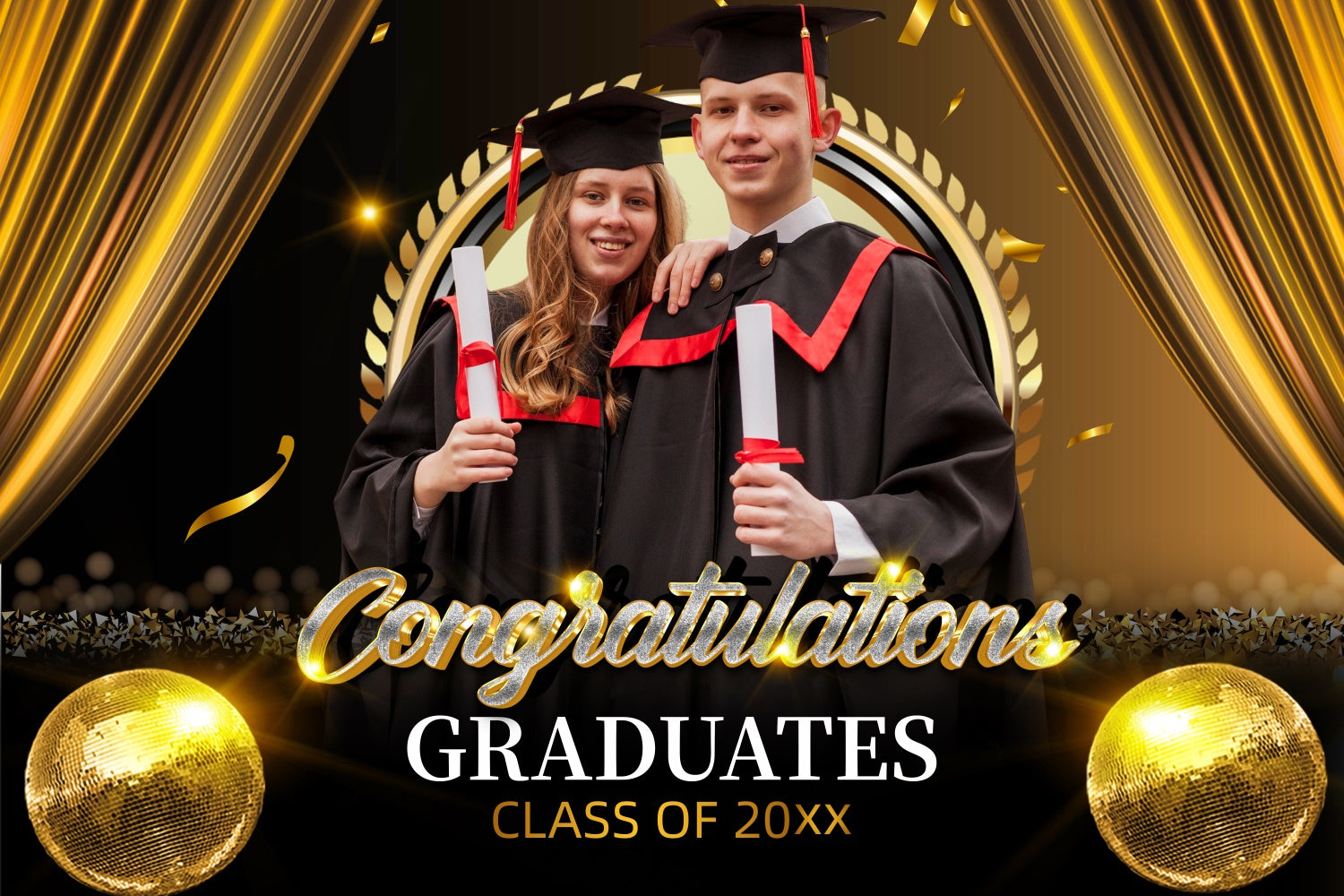 Custom Graduation Backdrops Elegant Gold Theme Graduation Party Backdrop LXX3-153