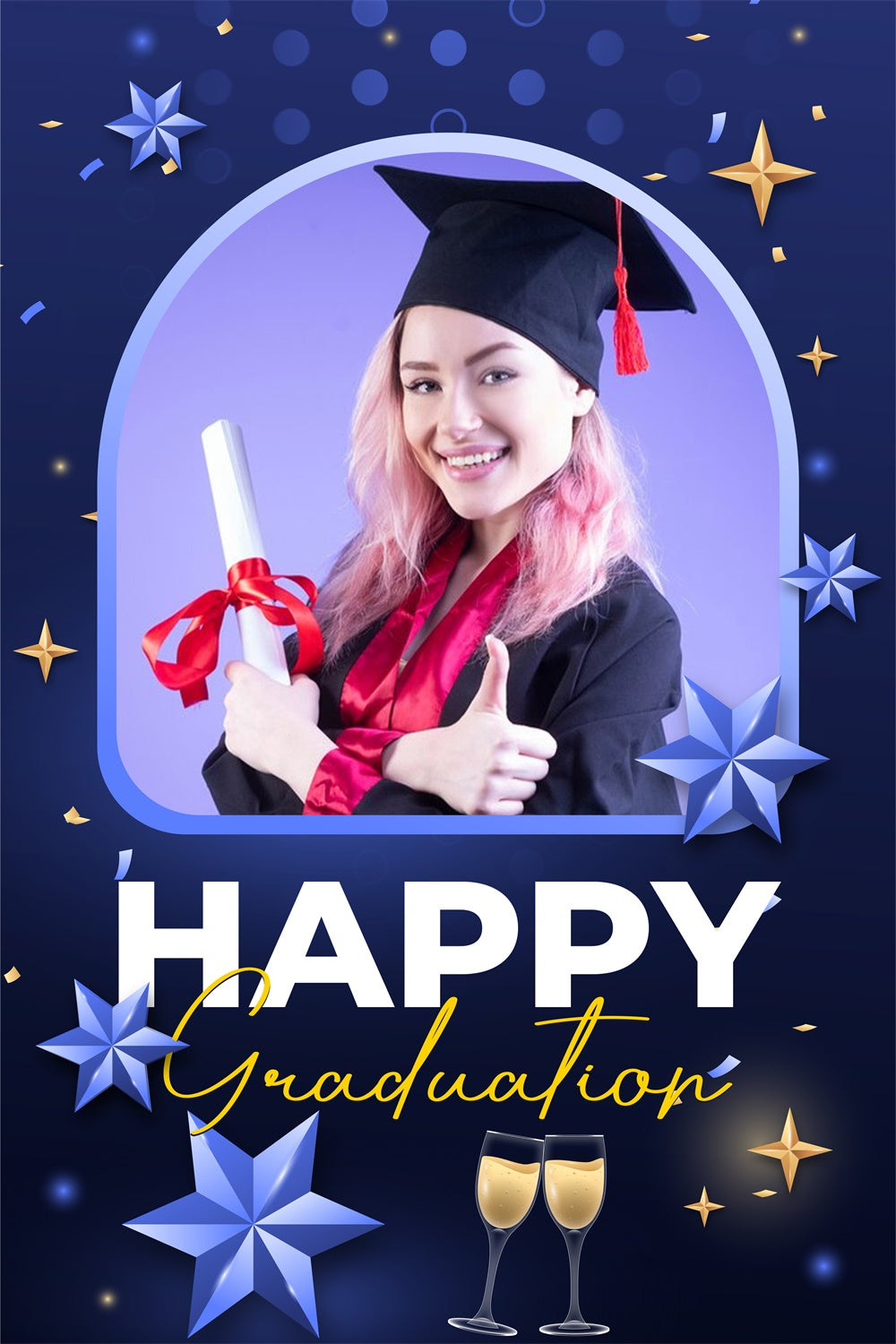 Personalized Backdrop For Graduation Blue Stars Graduation Party Backdrop LXX3-161