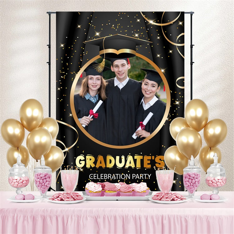Custom Graduation Backdrop 2025 Shiny Black Graduation Party Backdrop LXX3-162