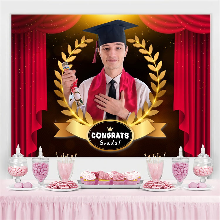 Custom Graduation Photo Backdrop Red Curtain Graduation Party Backdrop LXX3-163