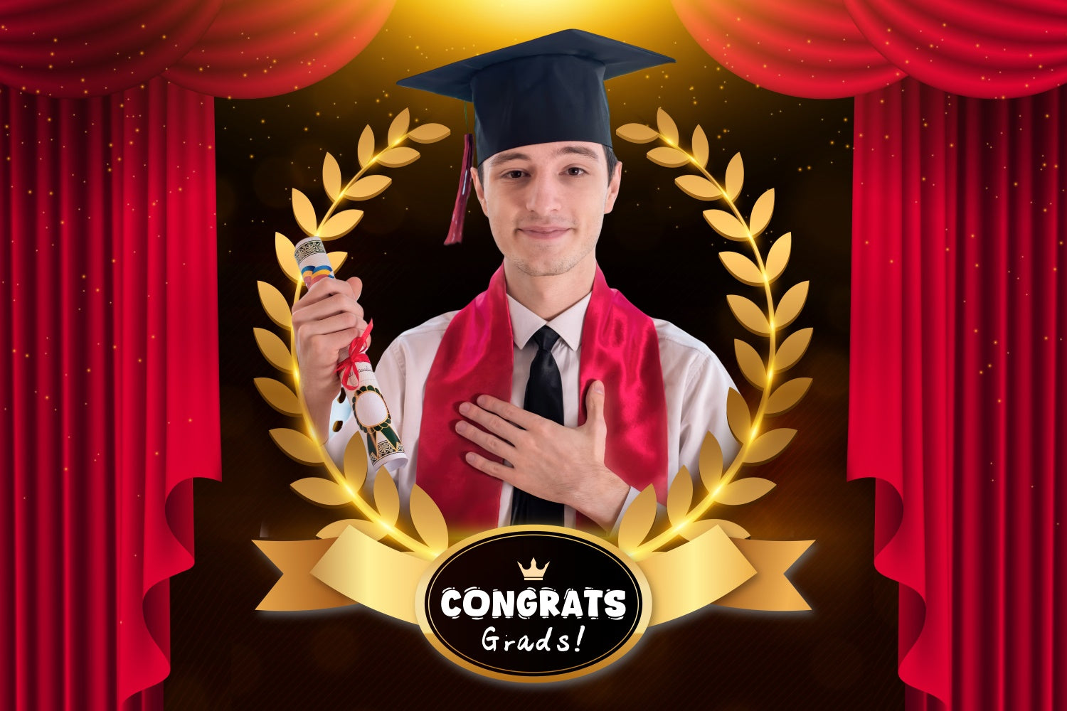Custom Graduation Photo Backdrop Red Curtain Graduation Party Backdrop LXX3-163