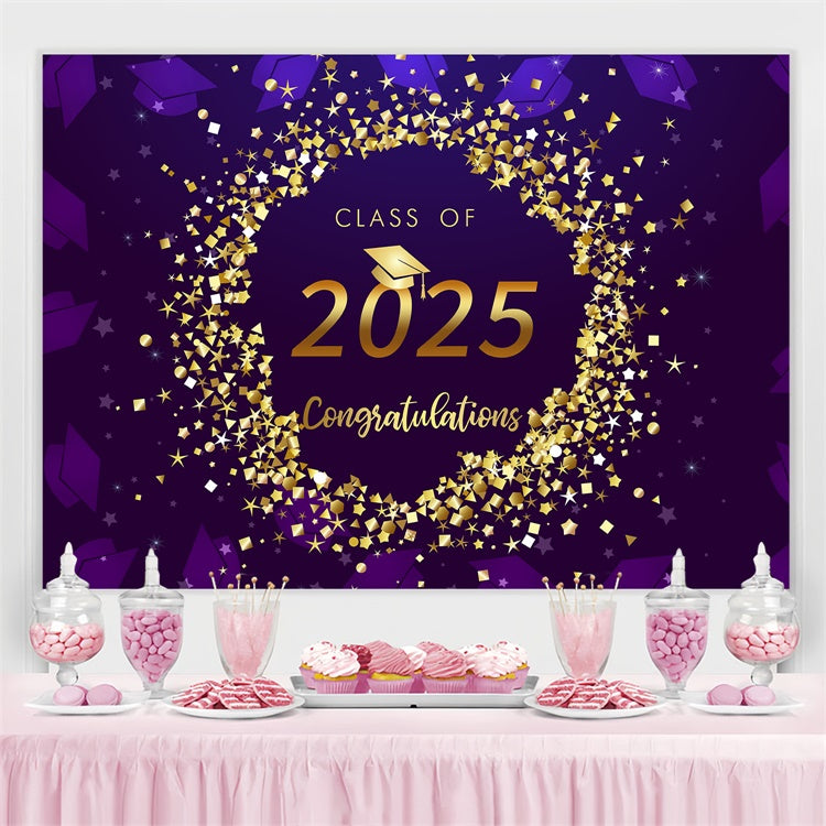 Graduated Backdrop Golden Sparkle Purple Graduation Party Backdrop LXX3-168