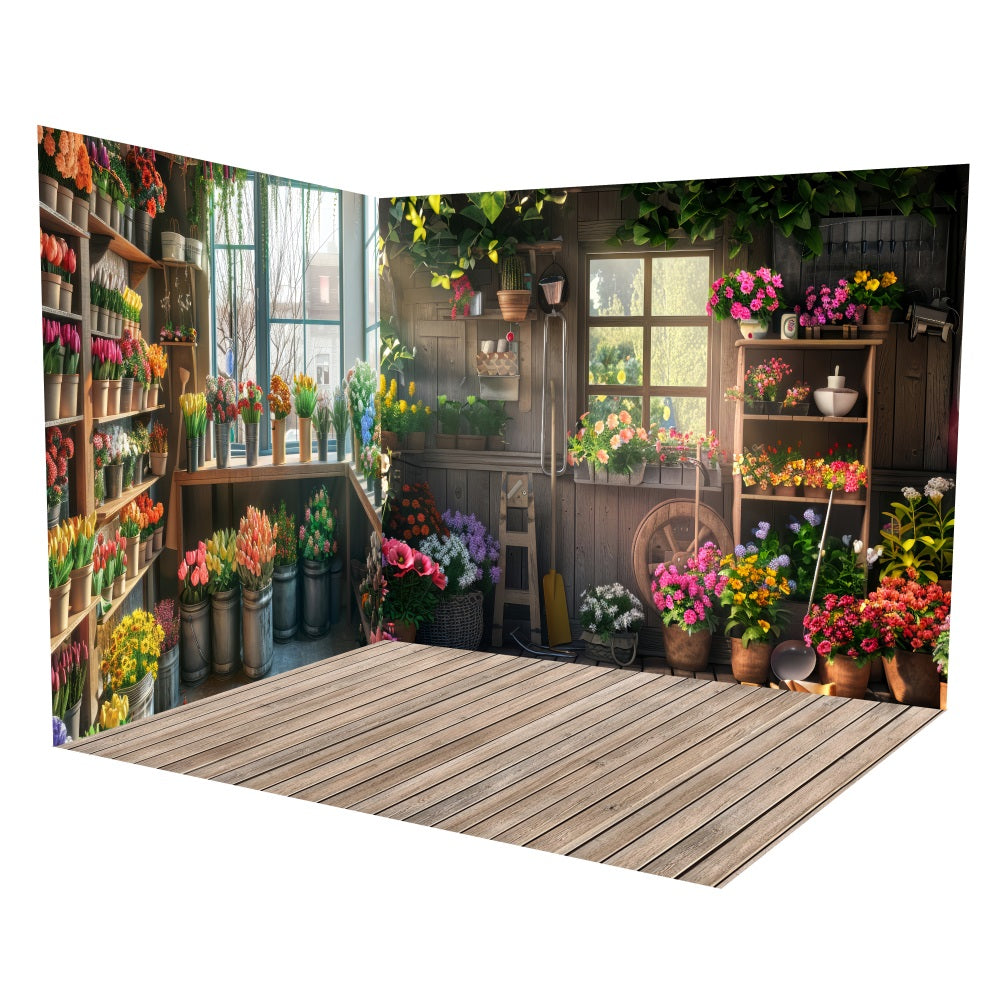 Back Drop Room Spring Rustic Flower Shop Wooden Backdrop Room Set LXX3-6