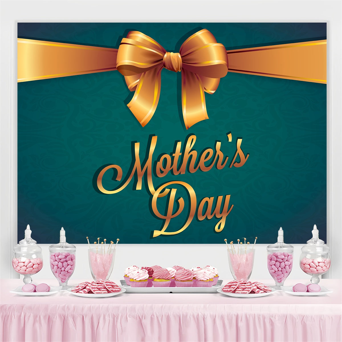 Backdrops For Mother's Day Golden Ribbon Elegant Custom Backdrop LXX3-61