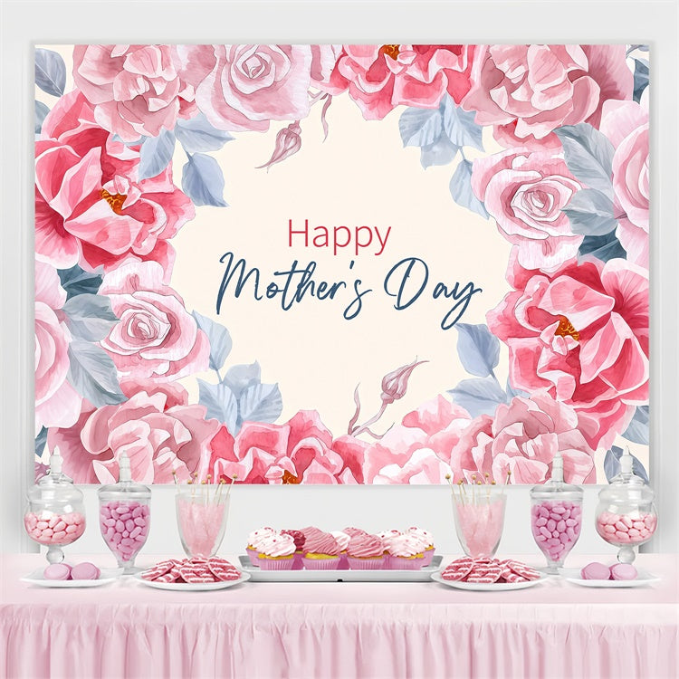 Backdrop For Mothers Day Watercolor Rose Wreath Custom Backdrop LXX3-70