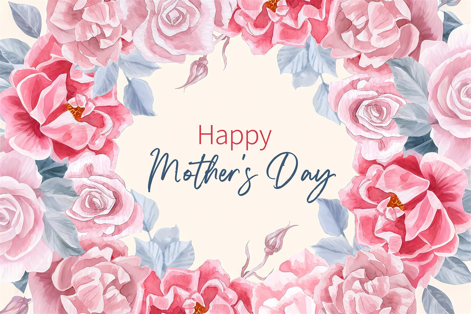 Backdrop For Mothers Day Watercolor Rose Wreath Custom Backdrop LXX3-70