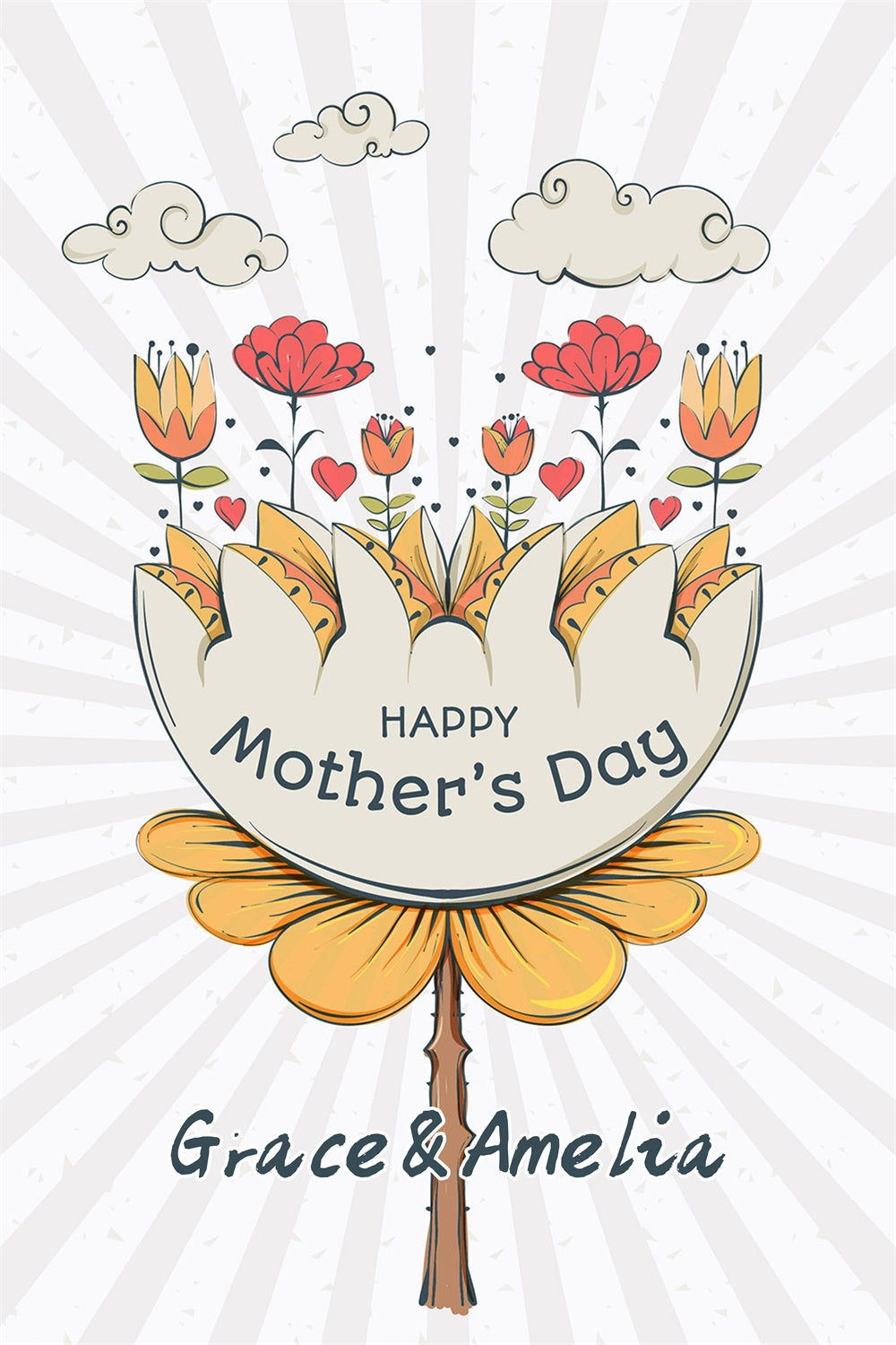 Mother's Day Backdrop Hand-Drawn Floral Personalized Backdrop LXX3-77
