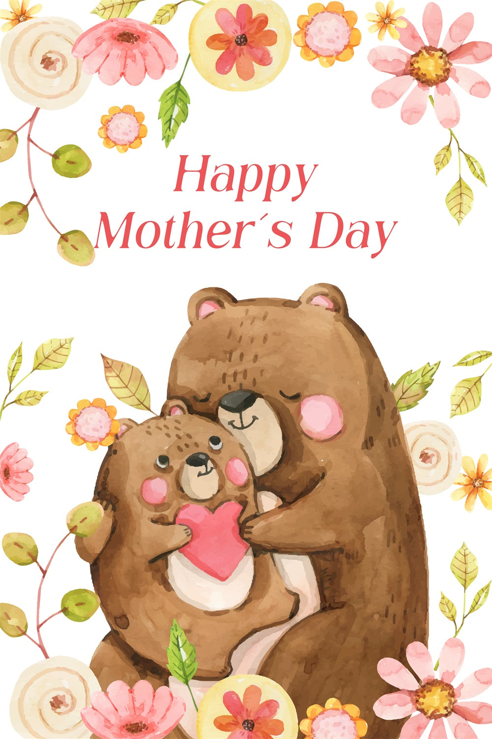 Mothers Day Backdrop Ideas Bear Hug Watercolor Customized Backdrop LXX3-86