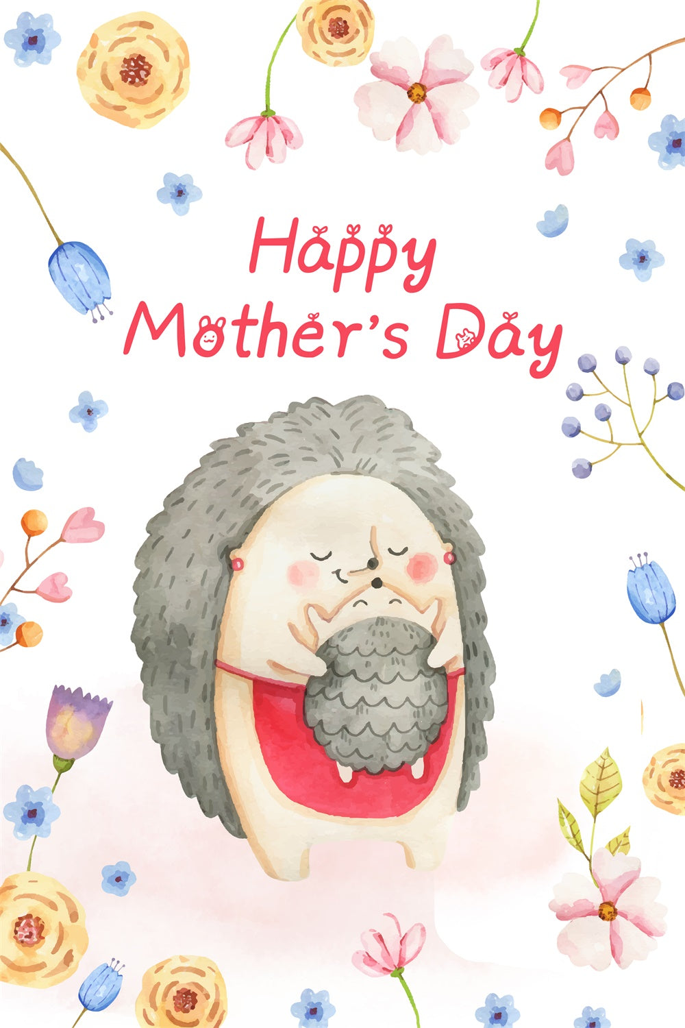 Mothers Day Backdrops Flower Hedgehog Watercolor Custom Backdrop LXX3-87