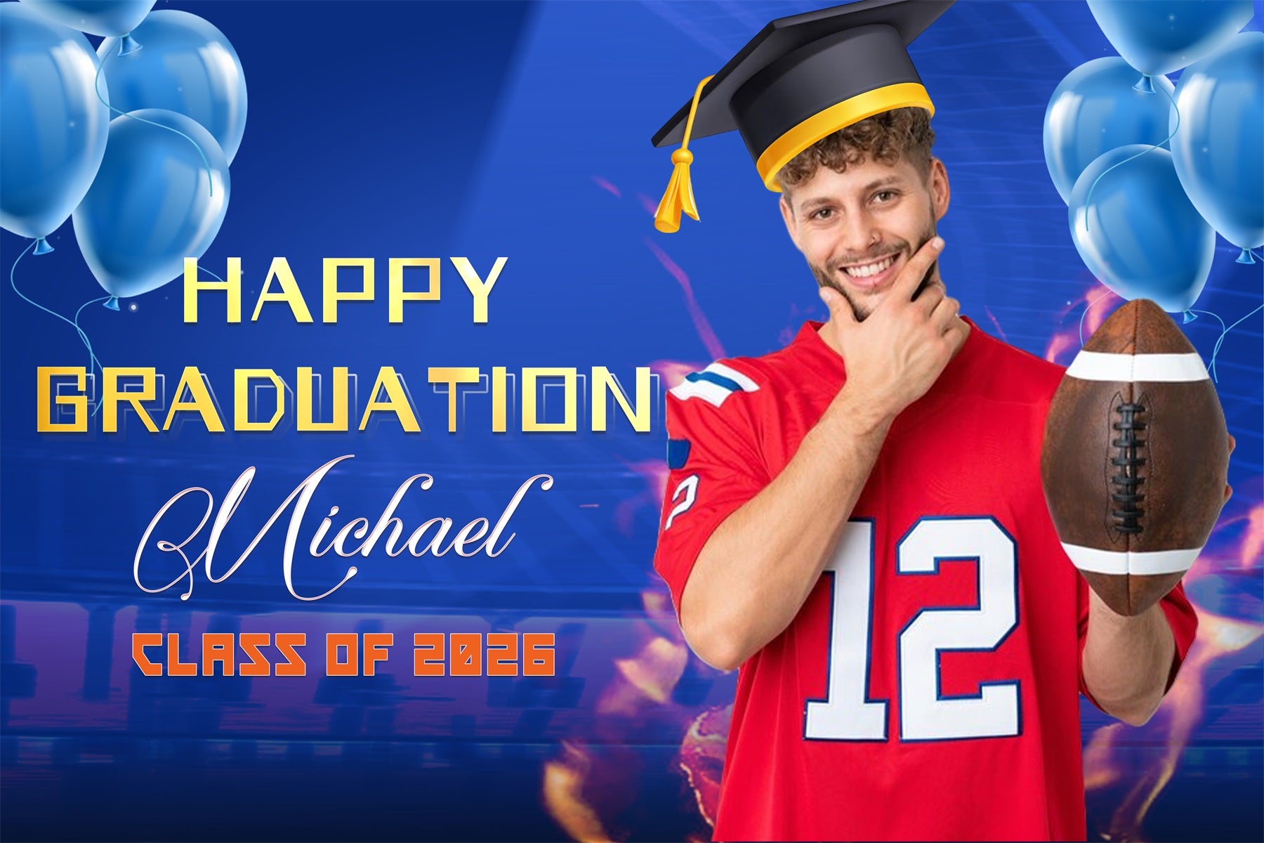 Personalized Graduation Backdrop Blue Balloons Graduation Party Backdr