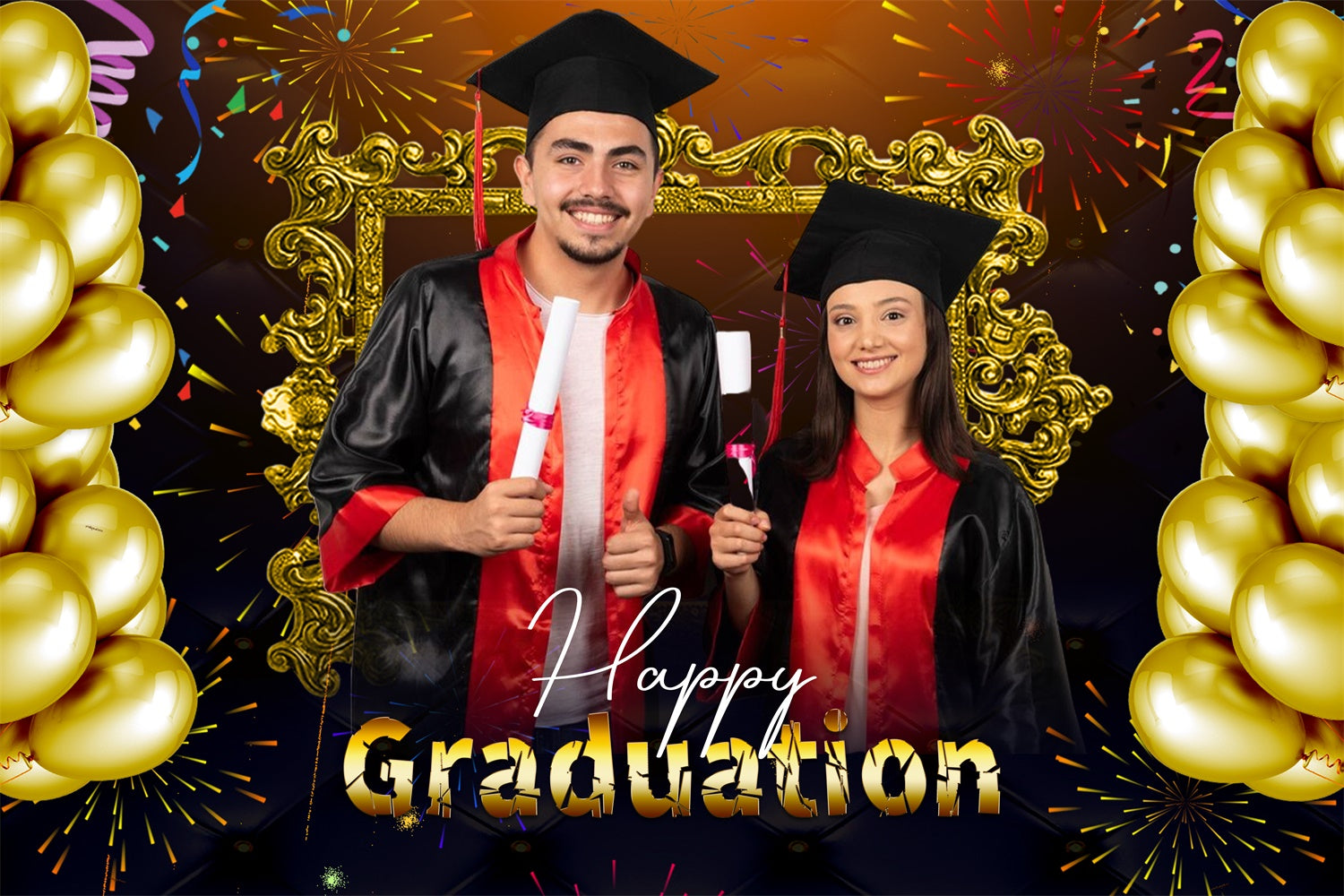 Custom Graduation Backdrop Fireworks Balloon Graduation Party Backdrop LXX4-158