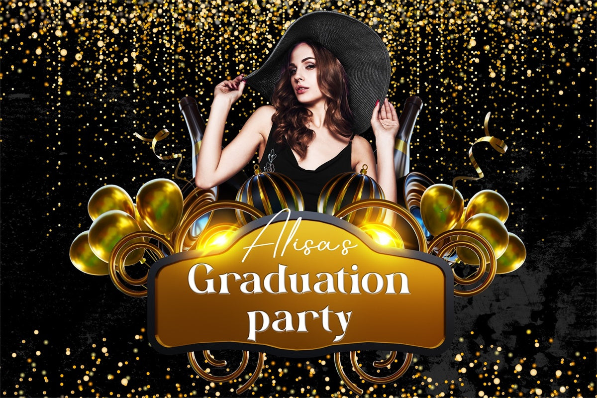 Custom Graduation Backdrop Glowing Gold Balloon Graduation Party Backdrop LXX4-162