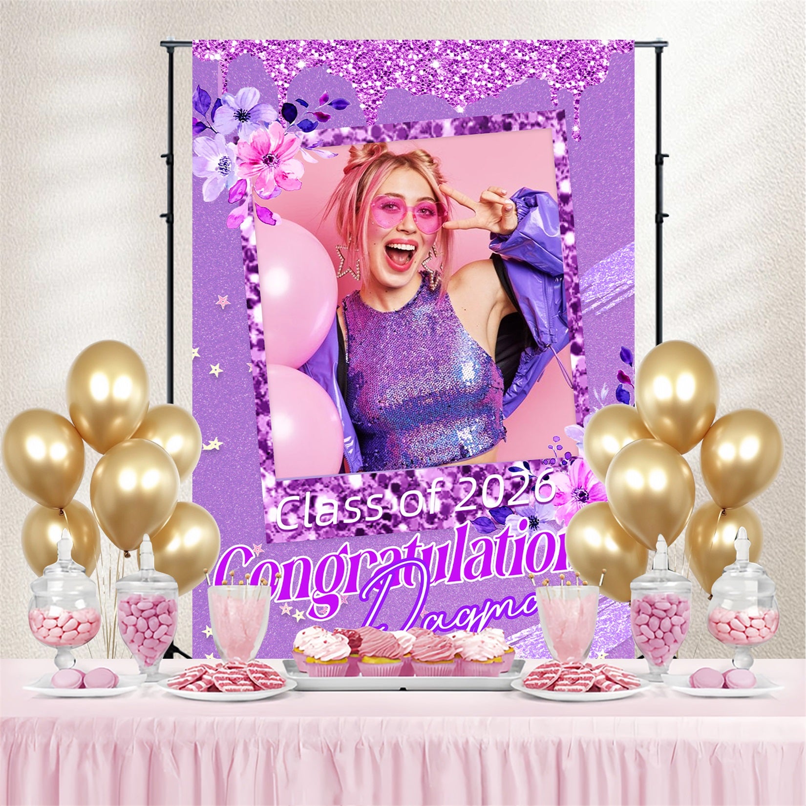 Graduated Backdrop Sparkling Purple Custom Graduation Party Backdrop LXX4-165