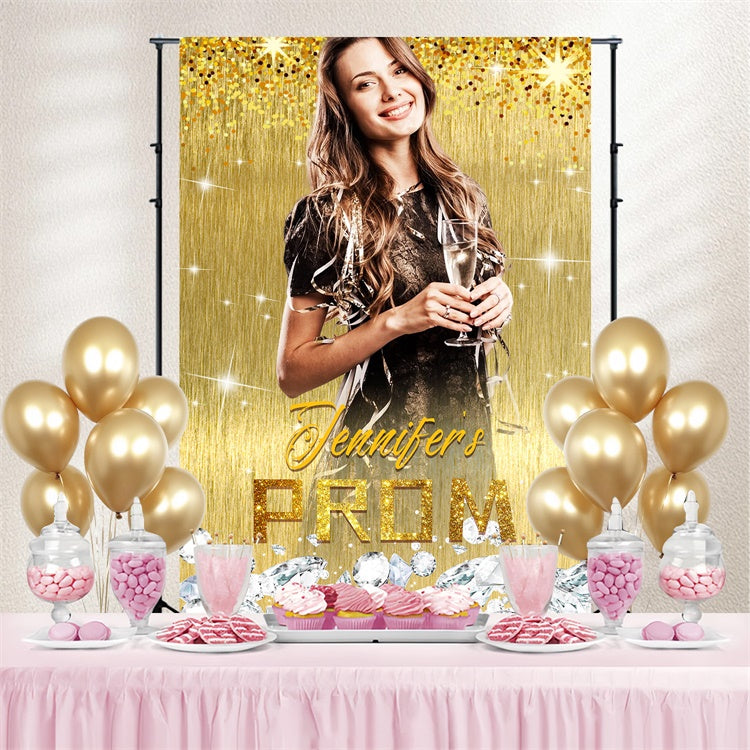Prom 2025 Backdrop Shining Gold Luxury Graduation Party Backdrop LXX4-171