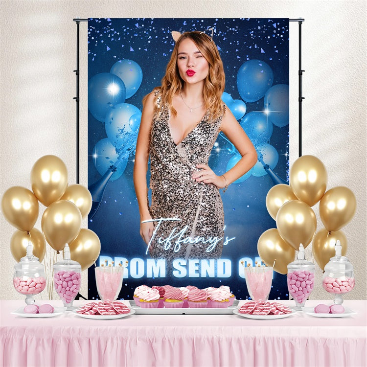 Prom Backdrops Elegant Blue Confetti Graduation Party Backdrop LXX4-172