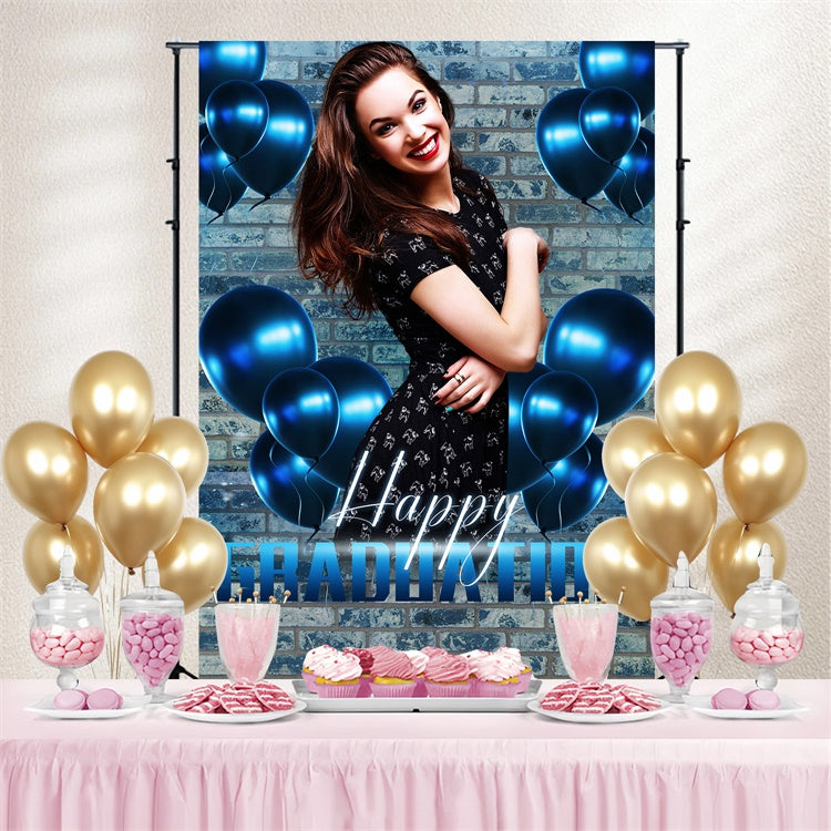 Customized Graduation Backdrop Blue Brick Wall Graduation Party Backdrop LXX4-173
