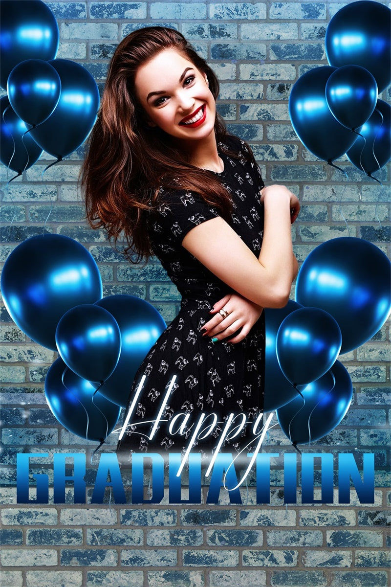 Blu Backdrop Graduation Customized Graduation Backdrop Blue Brick Wall Graduation Party Backdr