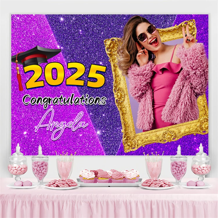 Custom Graduation Backdrop Shiny Purple Frame Graduation Party Backdrop LXX4-176