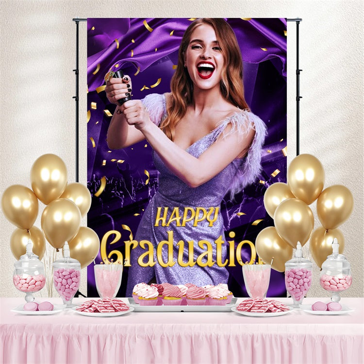 Custom Graduation Backdrops Purple Glam Night Graduation Party Backdrop LXX4-177