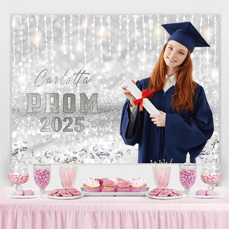 Prom Backdrop Sparkling Silver Lights Graduation Party Backdrop LXX4-178
