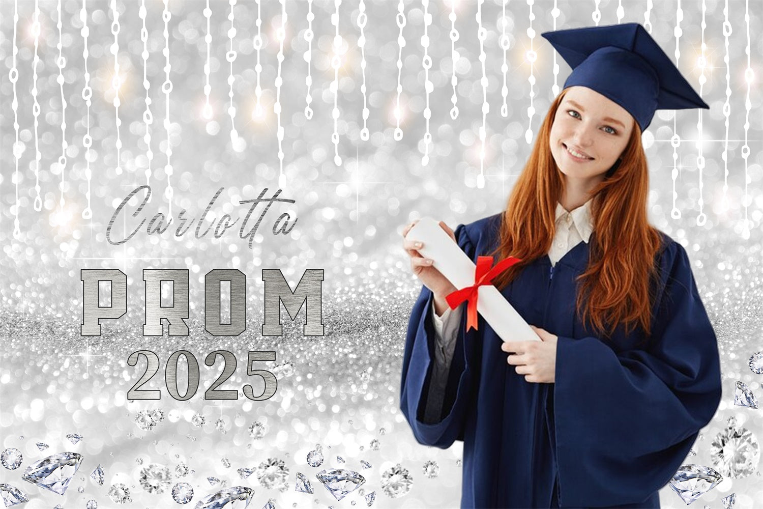 Prom Backdrop Sparkling Silver Lights Graduation Party Backdrop LXX4-178