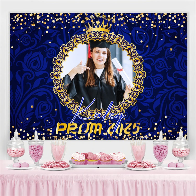 Prom 2025 Backdrop Opulent Blue Gold Graduation Party Backdrop LXX4-180
