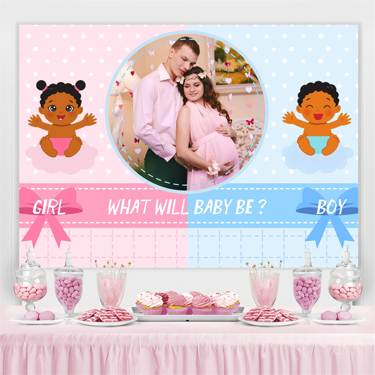 Baby Shower Backdrop Cute Baby Gender Reveal Custom Backdrop LXX4-181