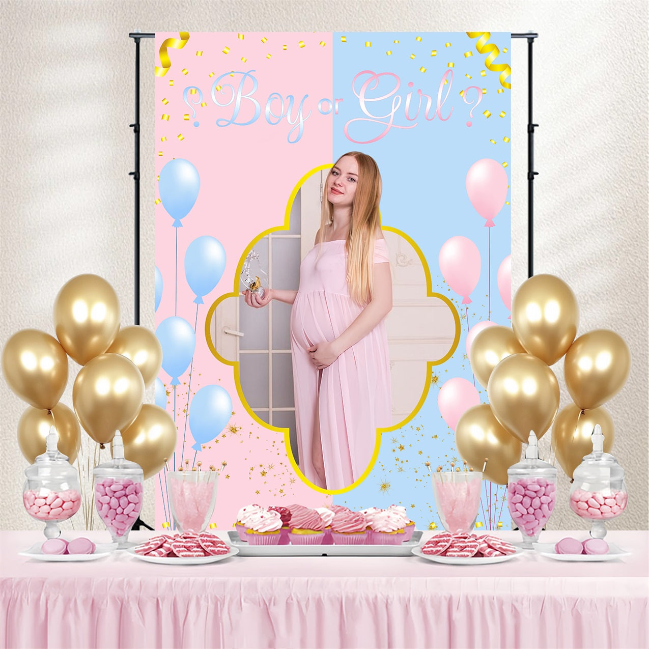 Baby Shower Backdrops Gender Reveal Sparkle Balloon Customized Backdrop LXX4-183