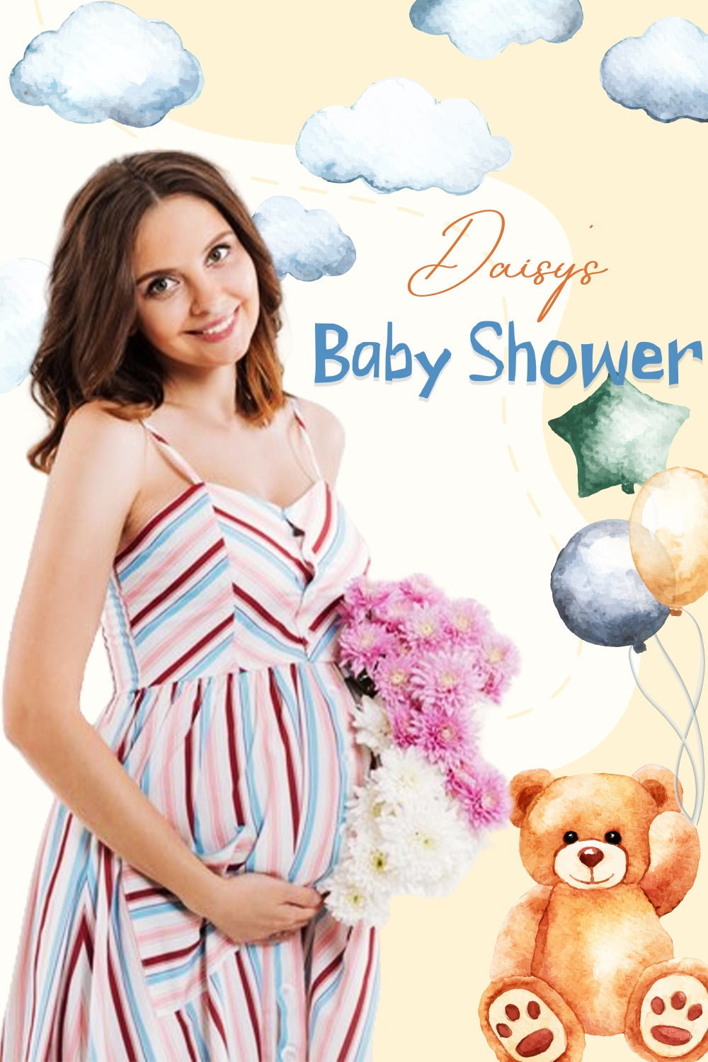 Teddy Bear Backdrop Baby Shower Floating Clouds Balloon Customized Backdrop LXX4-187