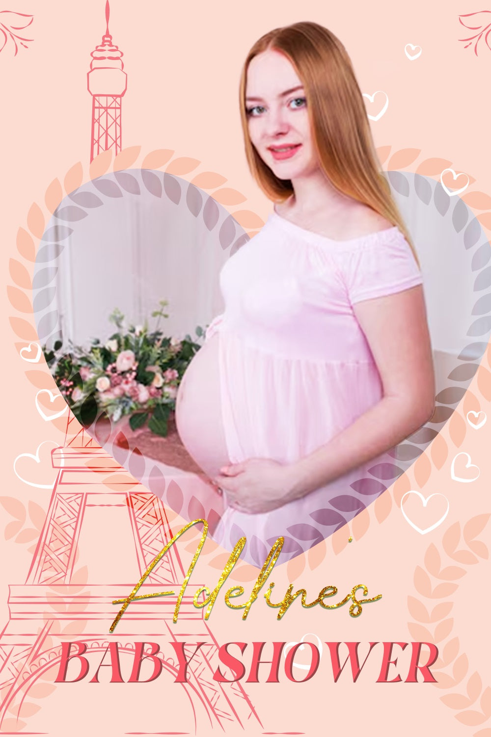 Baby Shower Photo Backdrop Heart Eiffel Tower Personalized Backdrop LXX4-190