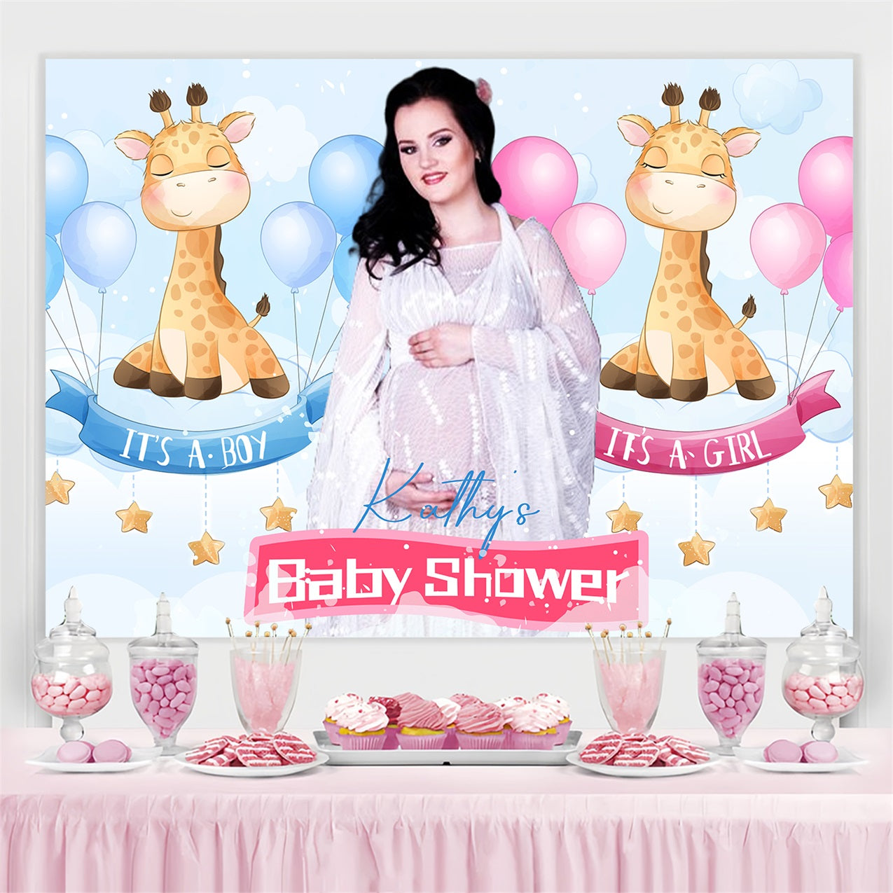 Baby Shower Safari Backdrop Giraffe Gender Reveal Party Custom Backdrop LXX4-193