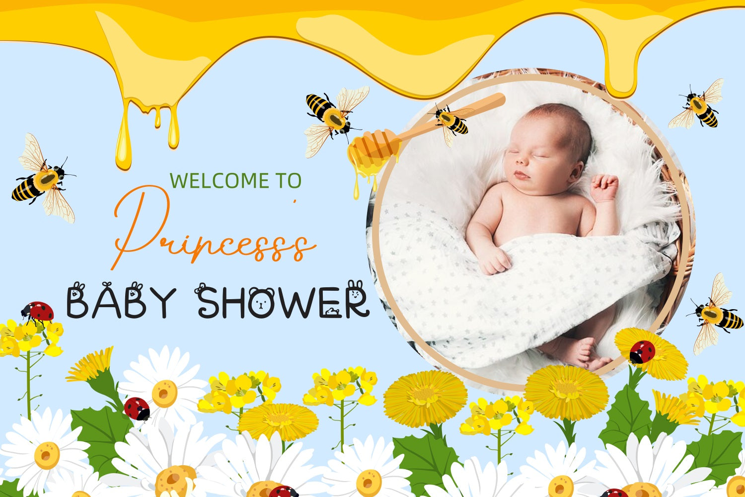 Backdrop For Baby Girl Shower Bee And Bloom Welcome Customized Backdrop LXX4-200