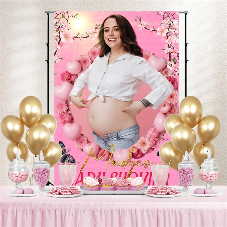 Baby Shower Flower Backdrop Pink Heart Floral Custom Backdrop LXX4-202