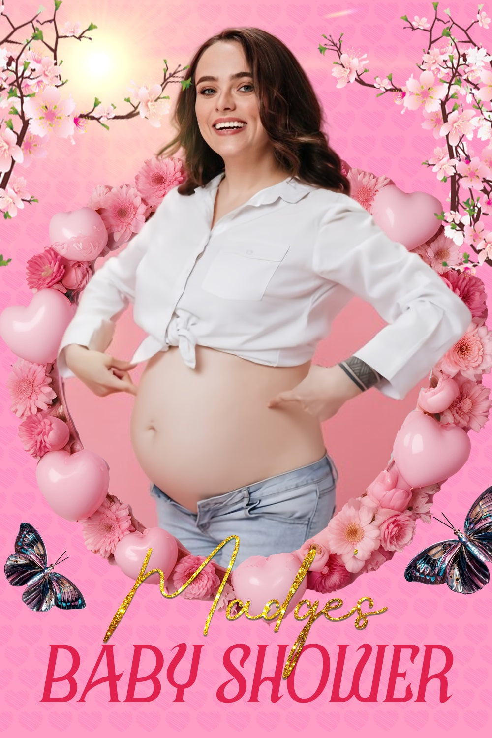 Baby Shower Flower Backdrop Pink Heart Floral Custom Backdrop LXX4-202