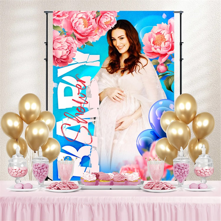 Baby Shower Flower Backdrop Ideas Floral Balloon Personalized Backdrop LXX4-203