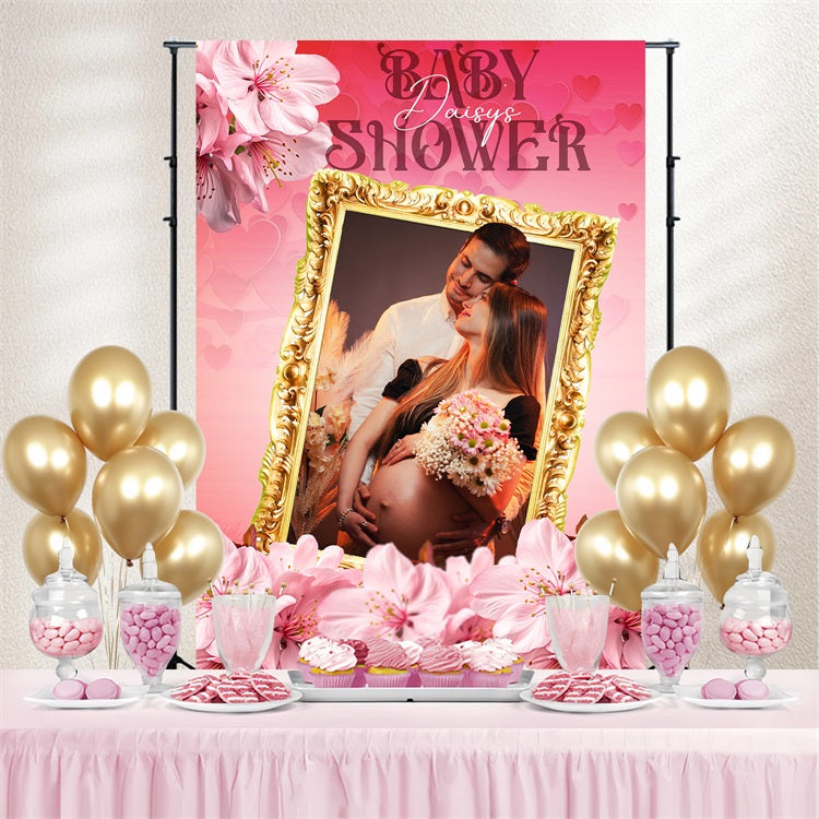 Flower Backdrop For Baby Shower Love Frame Floral Customized Backdrop LXX4-204