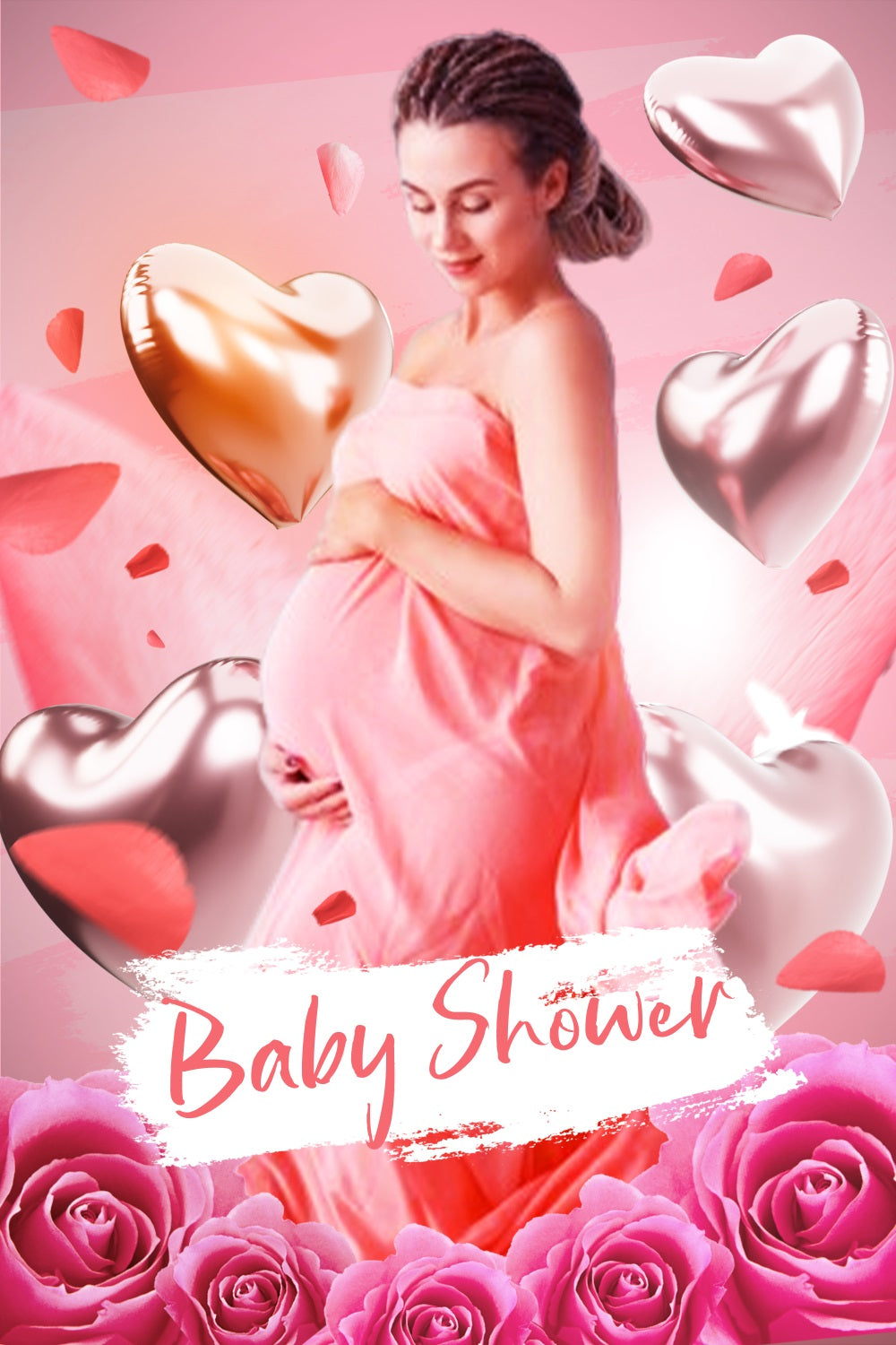 Baby Shower Party Backdrop Heart Balloon Rose Personalised Backdrop LXX4-205