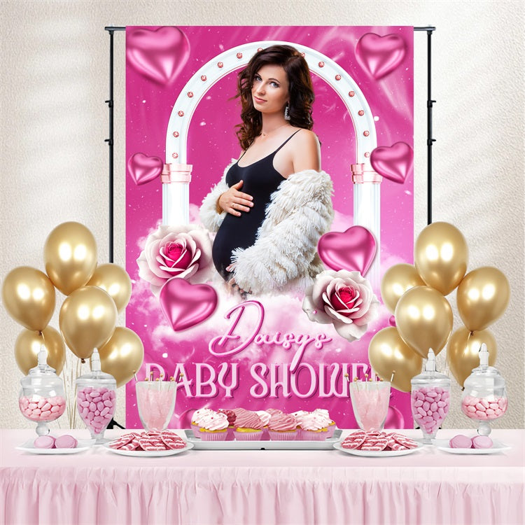 Custom Baby Shower Backdrop Heart Balloon Cloud Arch Backdrop LXX4-206