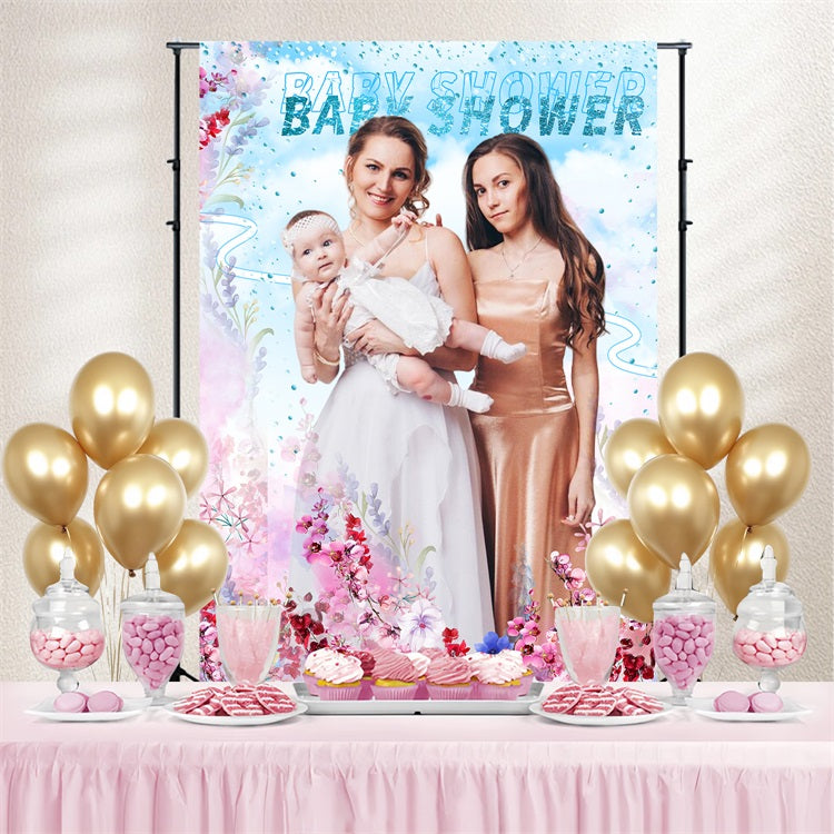 Baby Shower Girl Backdrop Watercolor Floral Baby Girl Custom Backdrop LXX4-207