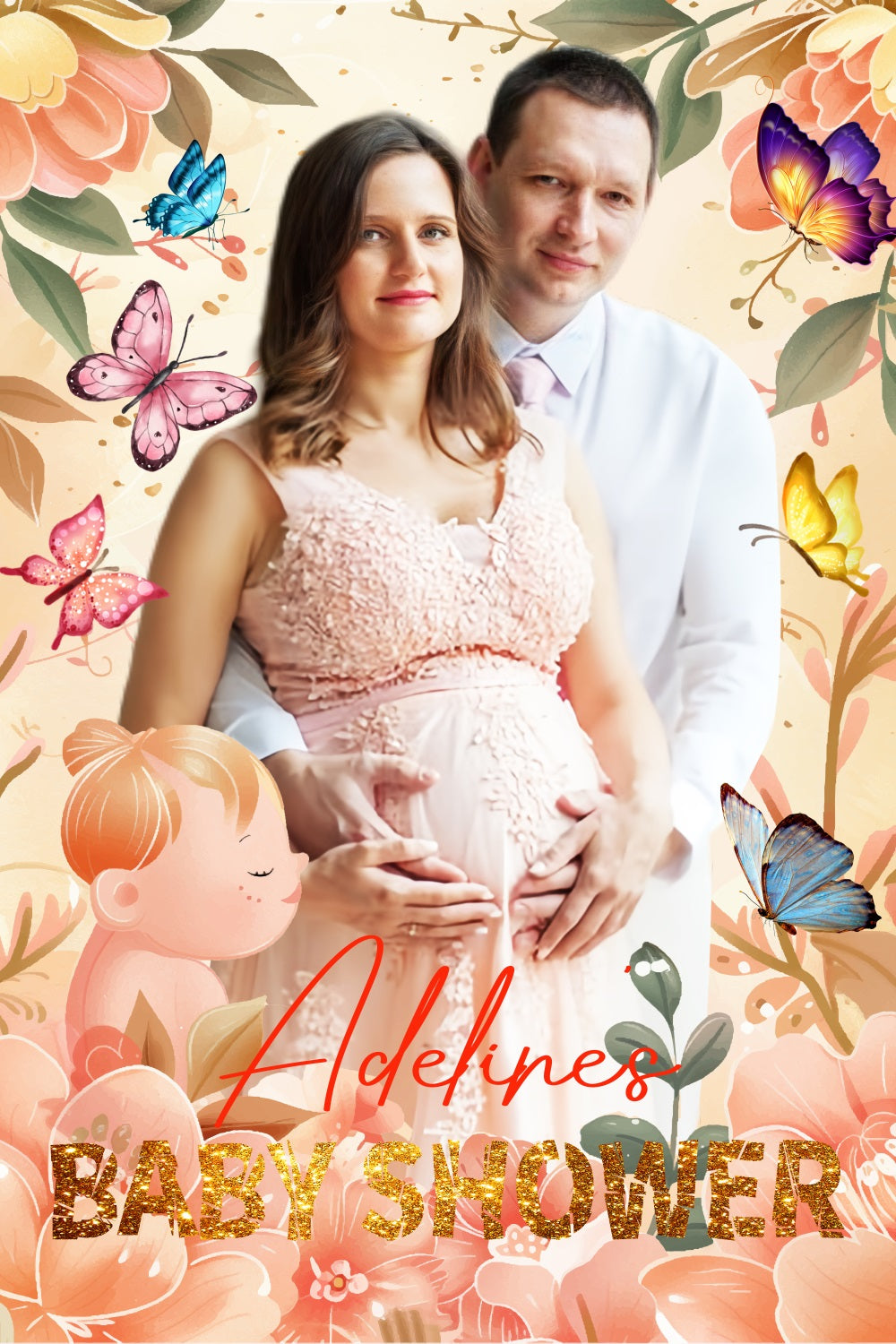 Baby Shower Backdrops Girl Glow Butterfly Flowers Personalised Backdrop LXX4-210