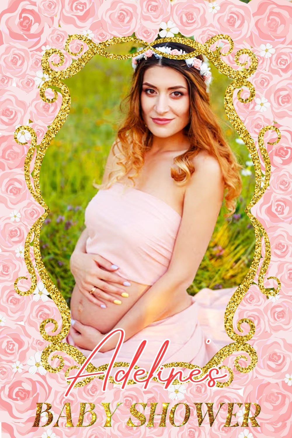 Backdrop Baby Shower Girl Pink Rose Gold Frame Custom Backdrop LXX4-211