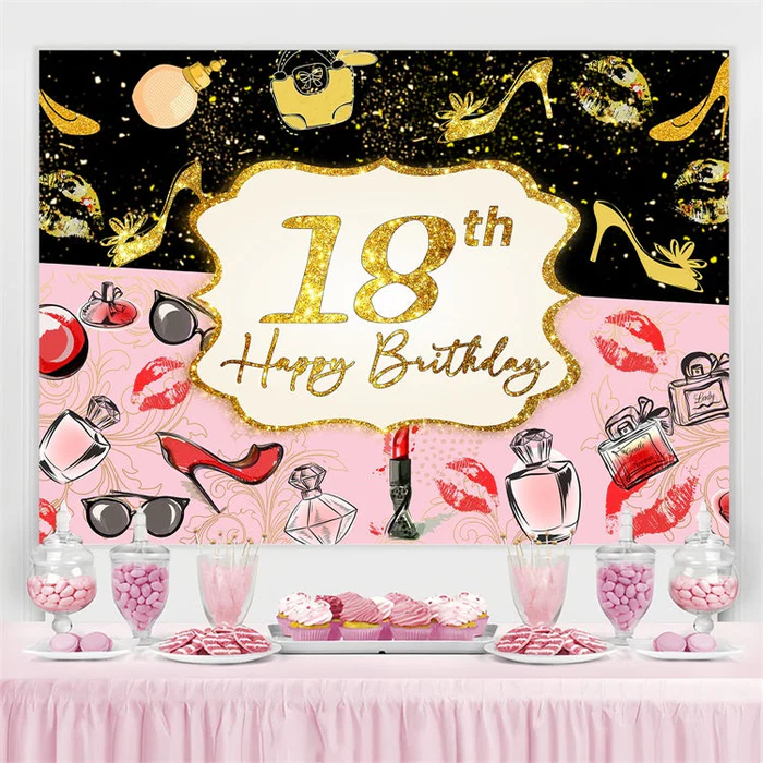 Personalized 18th Birthday Backdrop Gold Sparkle Makeup Theme Backdrop LXX4-32