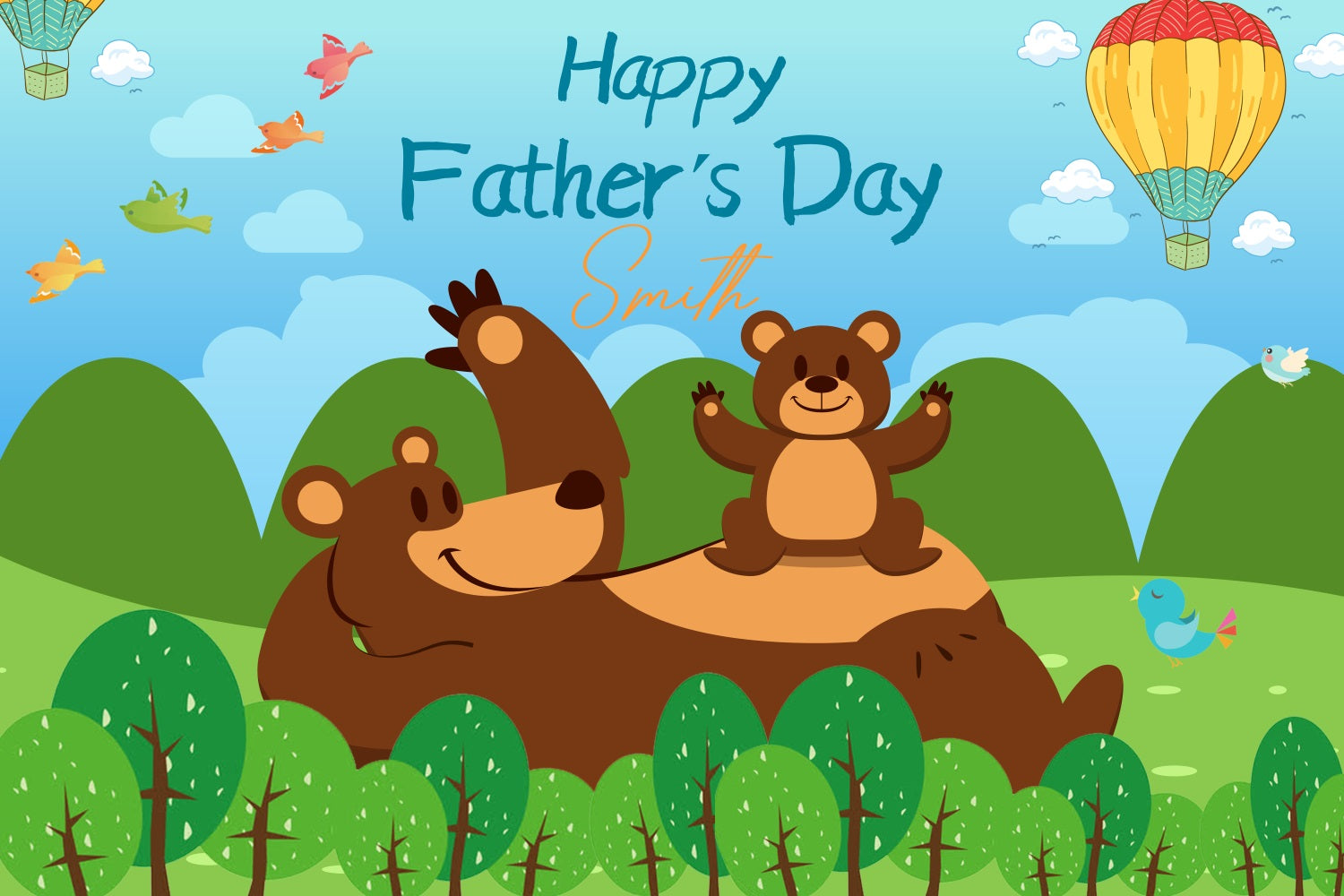 Father's Day Backdrop Ideas Cartoon Bear Forest Personalised Backdrop LXX5-1